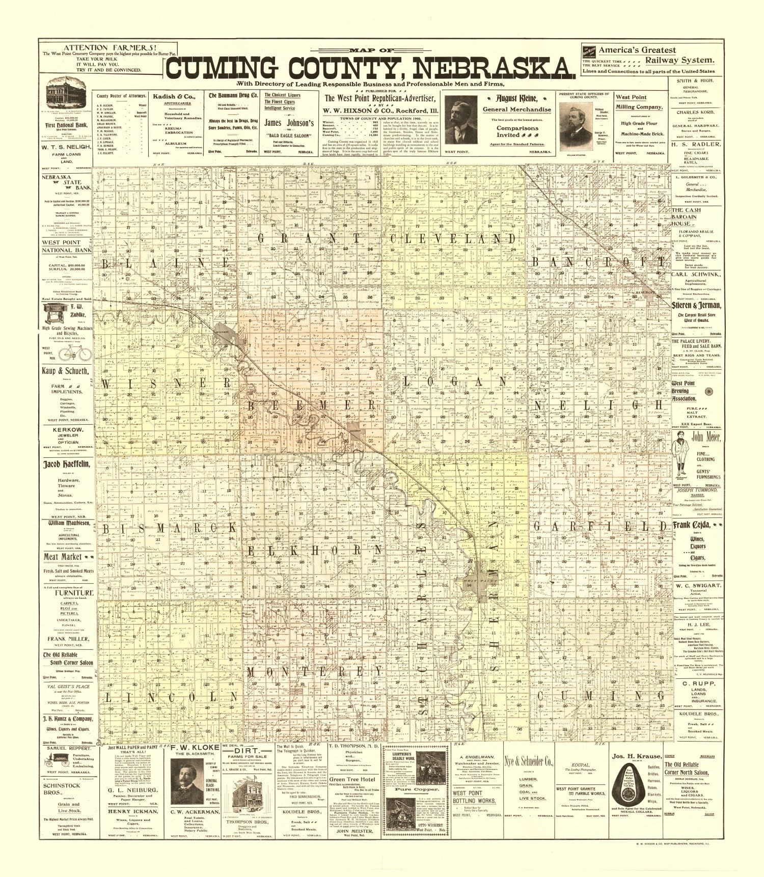 Vintage Map of Cuming County, Nebraska 1900