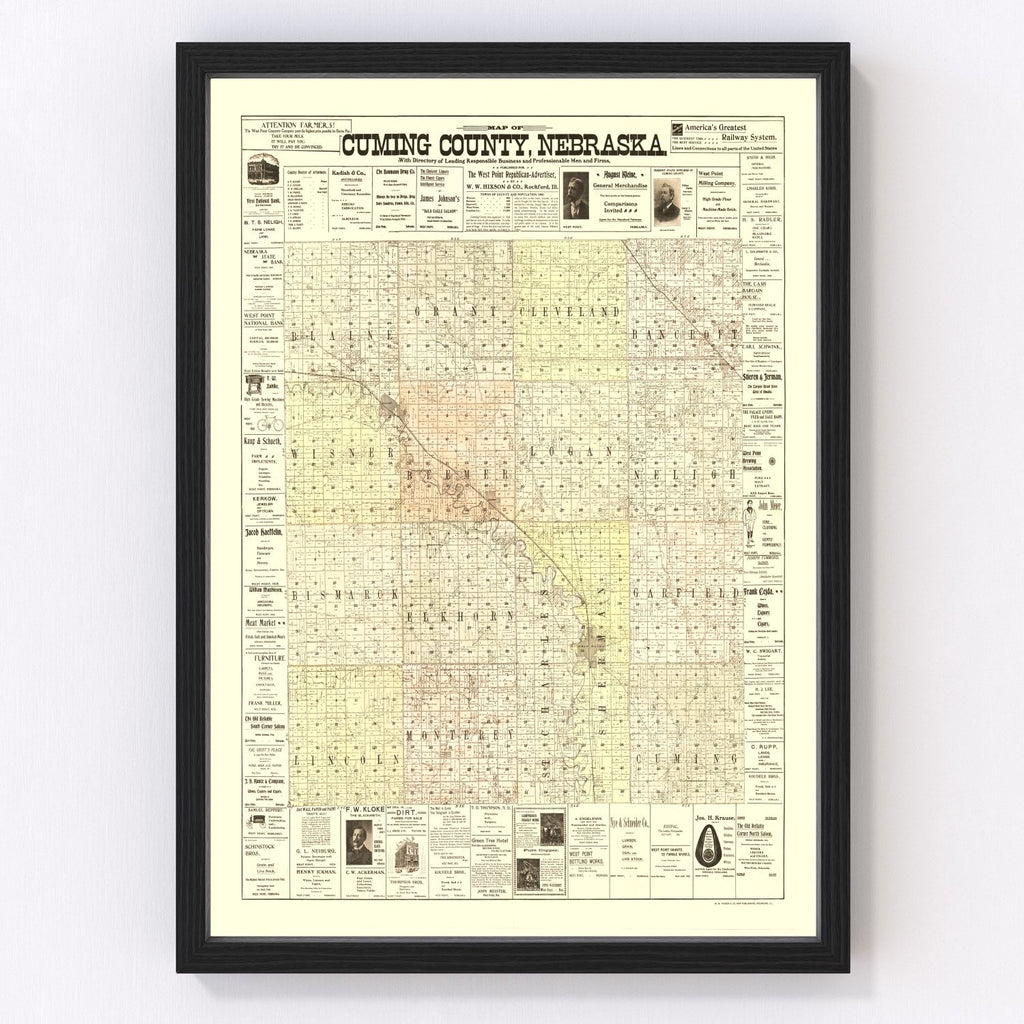 Vintage Map of Cuming County, Nebraska 1900