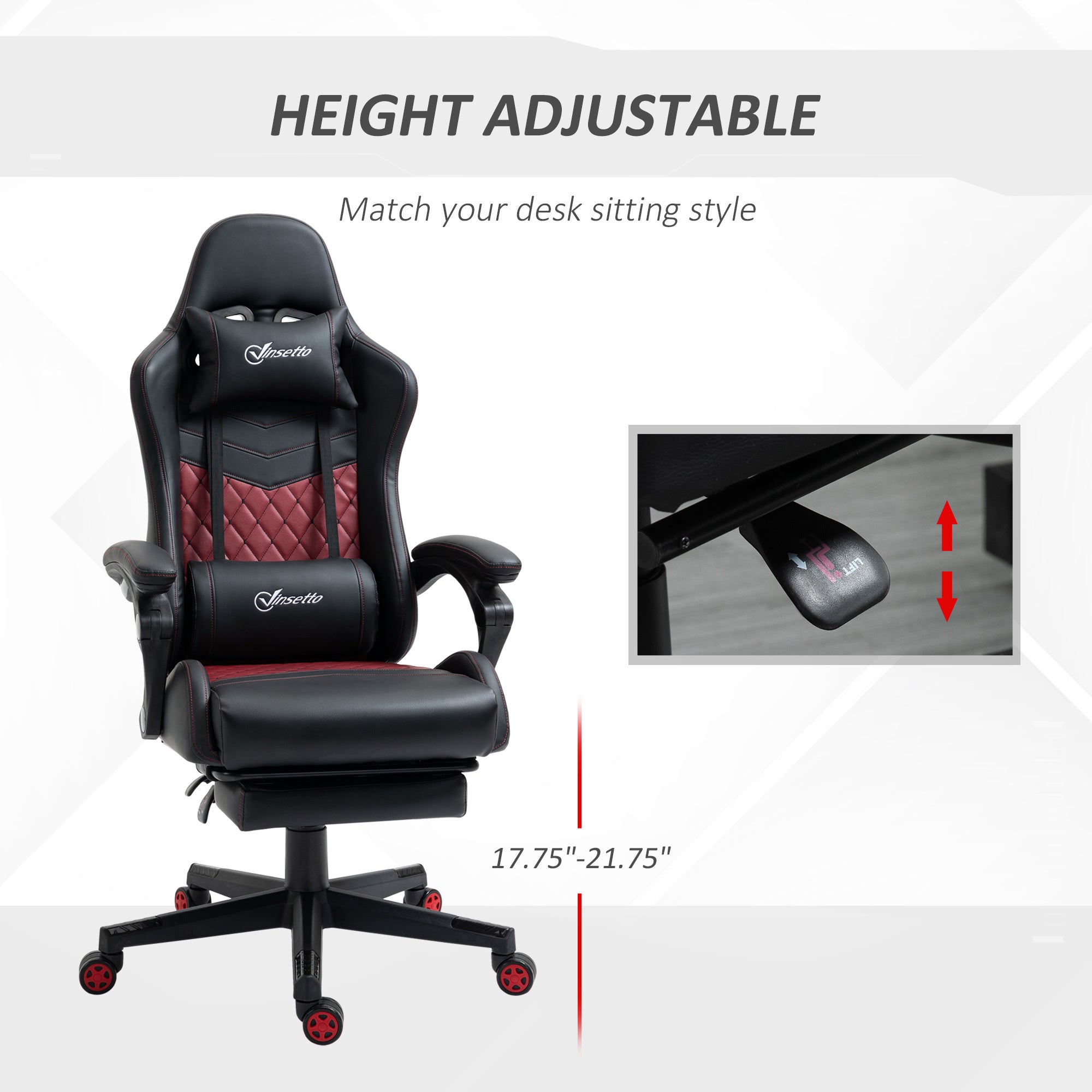 Vinsetto Racing Gaming Chair Diamond PU Leather Office Gamer Chair High Back Swivel Recliner with Footrest, Lumbar Support, Adjustable Height, Black