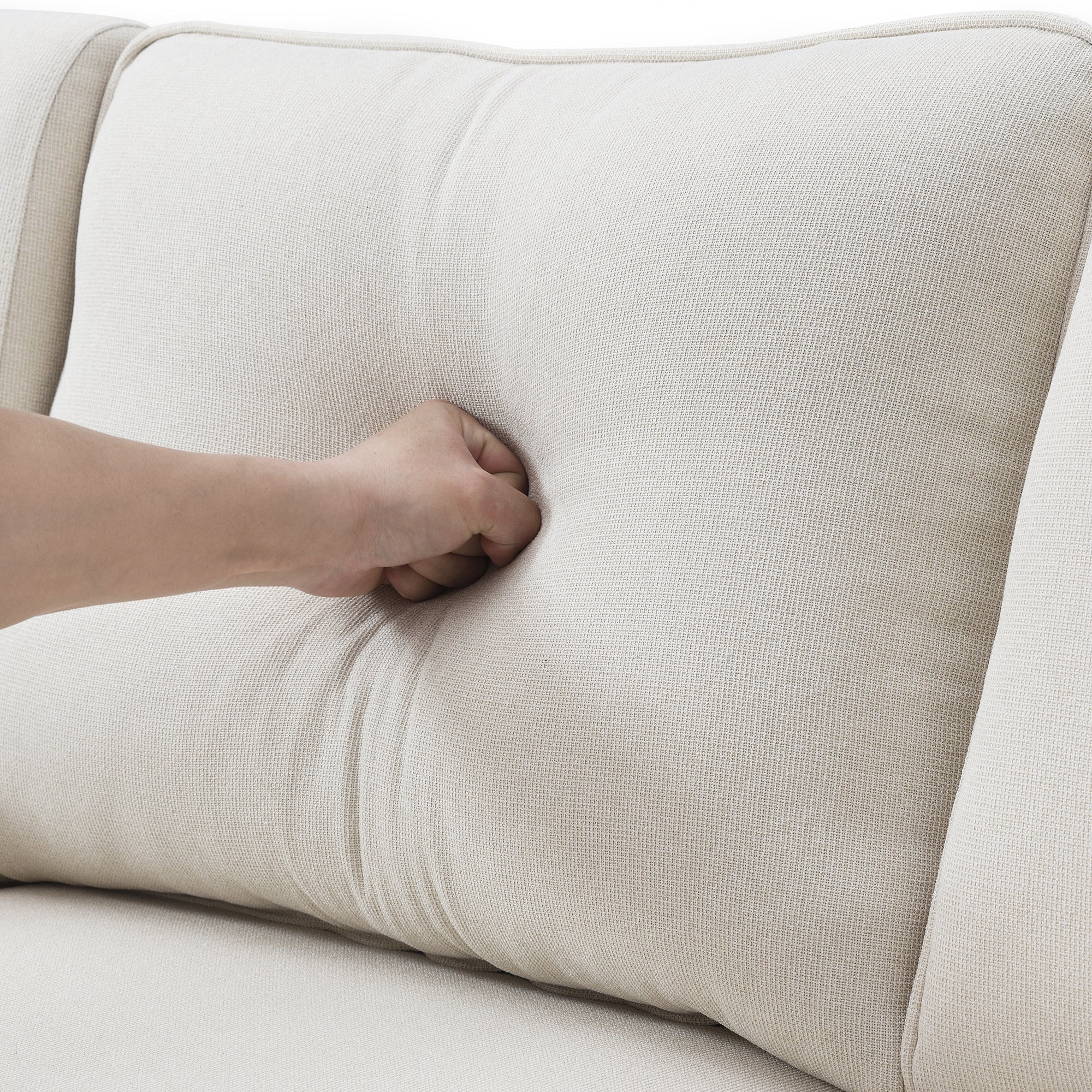 [VIDEO provided] [New] 104' 4-Seater Modern Linen Fabric Sofa with Armrest Pockets and 4 Pillows,Minimalist Style Couch for Living Room, Apartment, Office,3 Colors