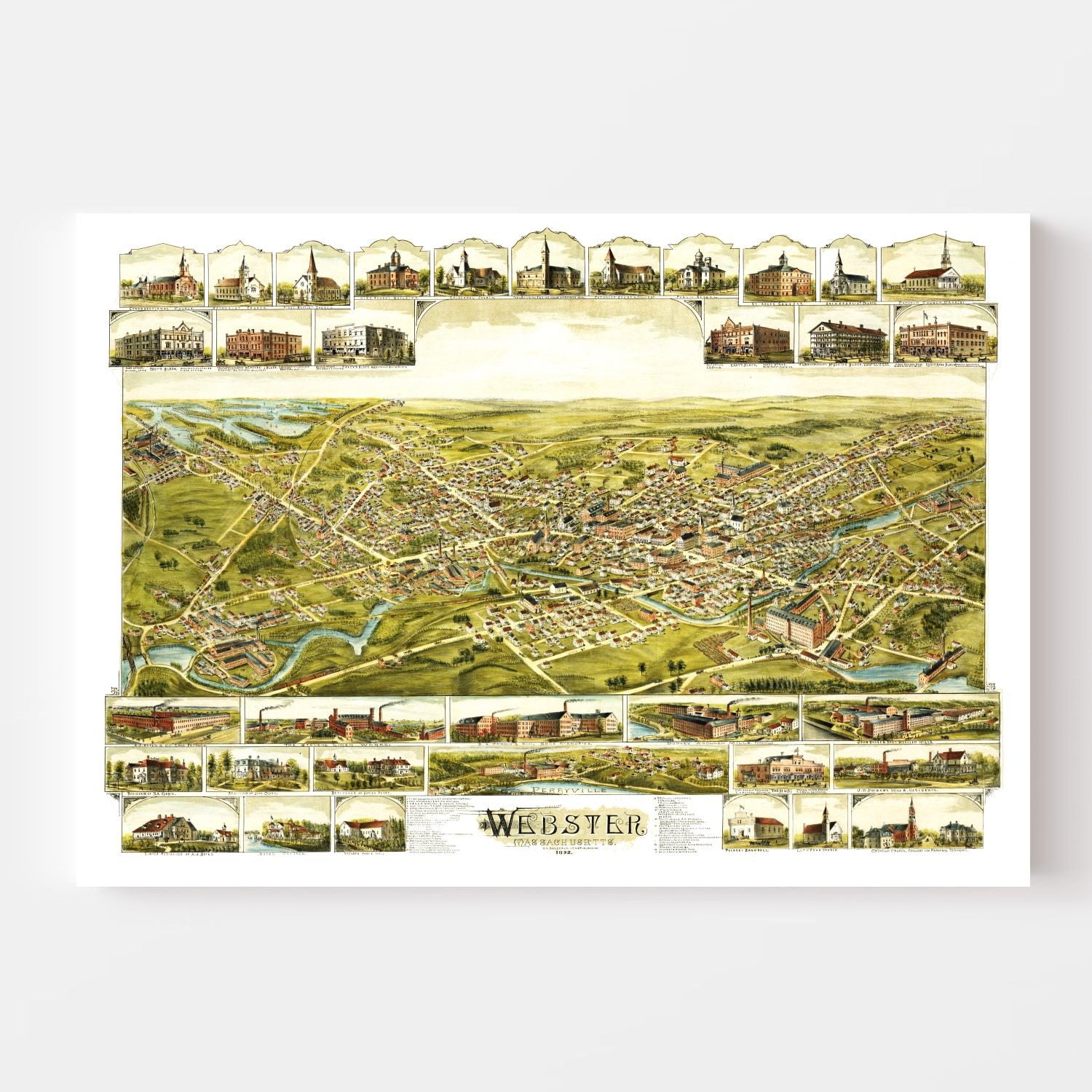 Vintage Map of Webster, Massachusetts 1892