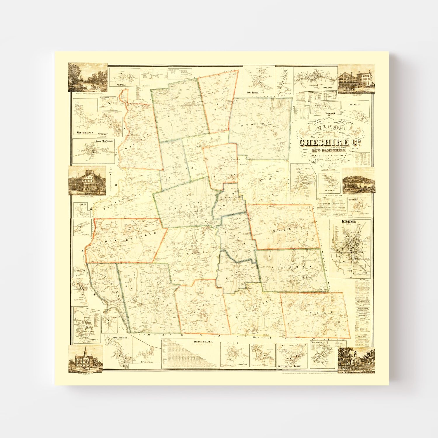 Vintage Map of Cheshire County, New Hampshire 1858