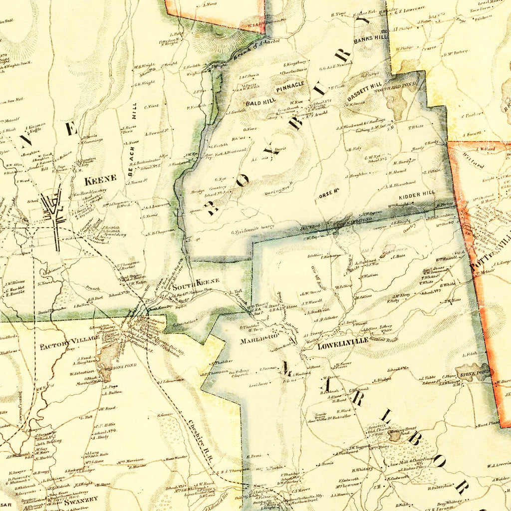 Vintage Map of Cheshire County, New Hampshire 1858