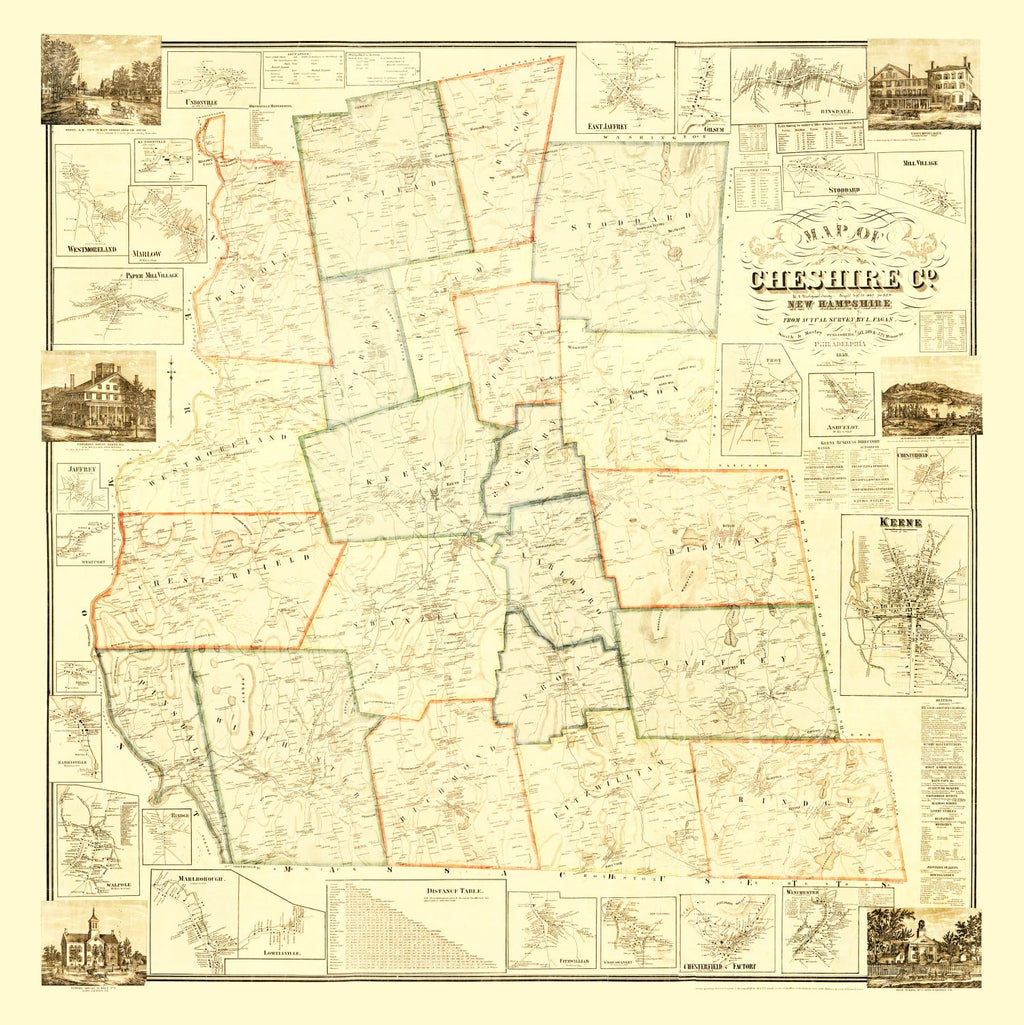 Vintage Map of Cheshire County, New Hampshire 1858
