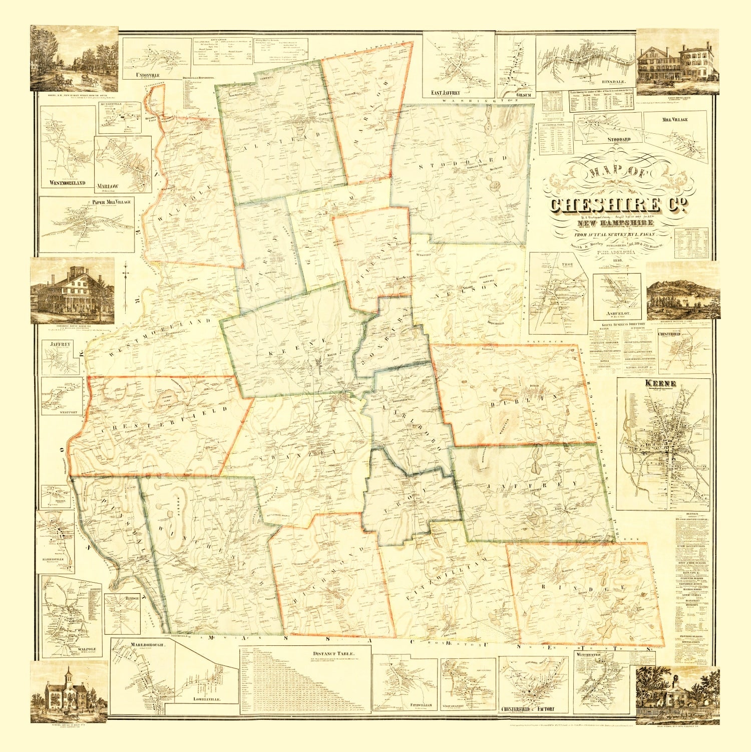 Vintage Map of Cheshire County, New Hampshire 1858