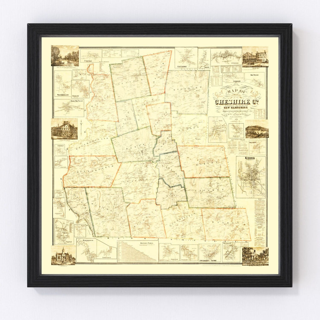 Vintage Map of Cheshire County, New Hampshire 1858