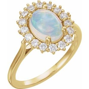 14K Yellow Gold Natural White Ethiopian Opal & 3/8 CTW Natural Diamond Ring