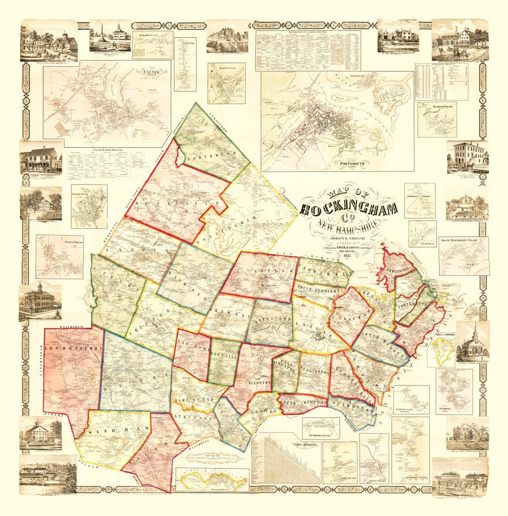 Vintage Map of Rockingham County, New Hampshire 1857