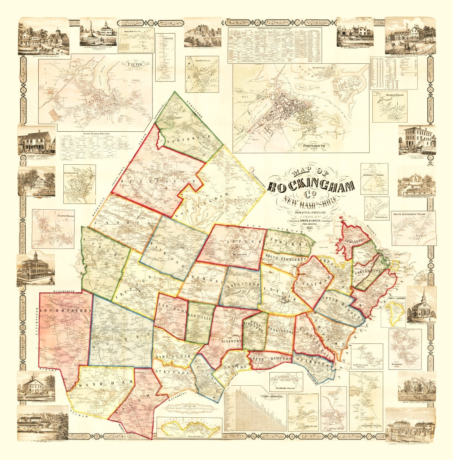 Vintage Map of Rockingham County, New Hampshire 1857