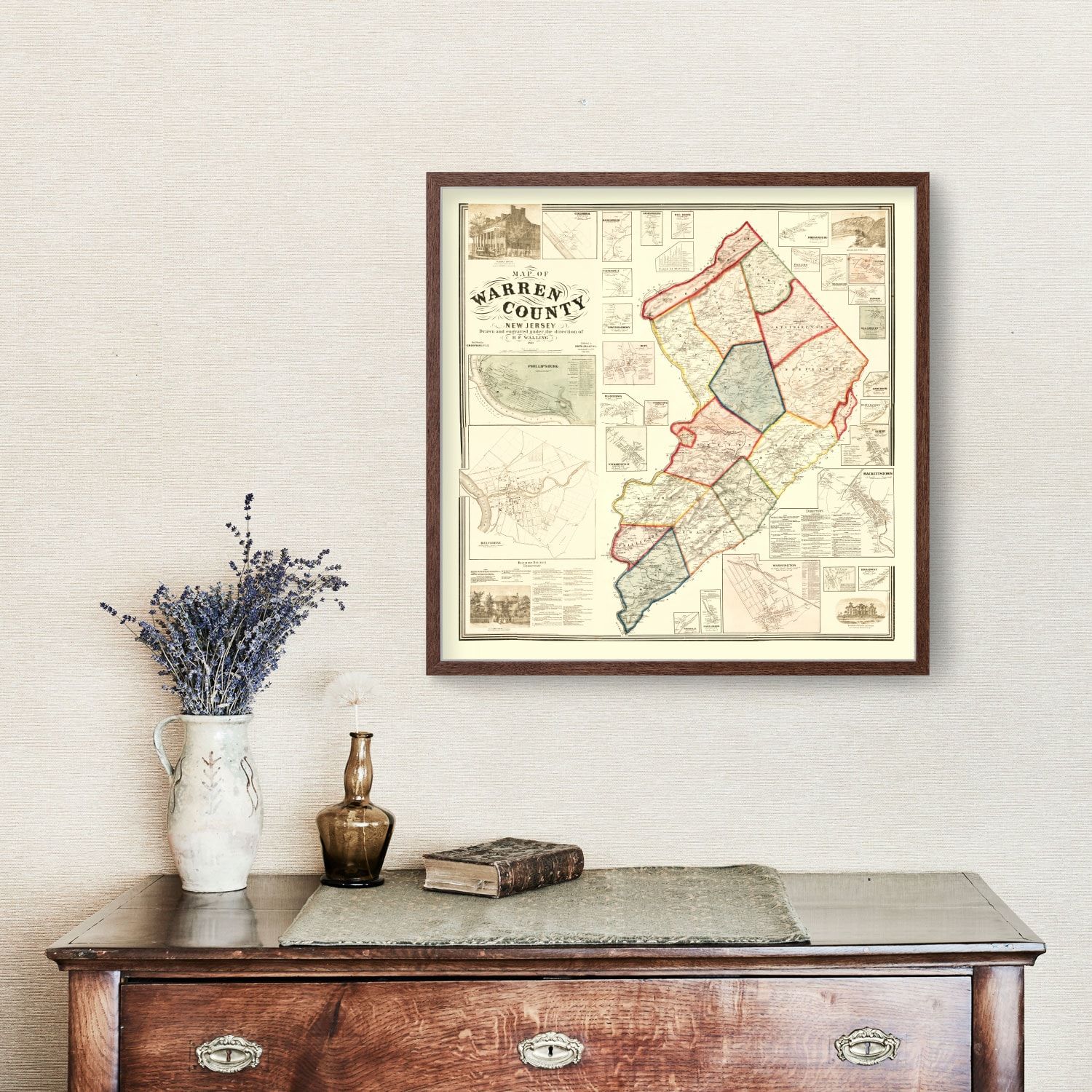 Vintage Map of Warren County, New Jersey 1860