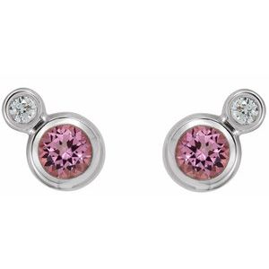 14K White Gold 3 mm Natural Pink Tourmaline & .03 CTW Natural Diamond Earrings – image 2