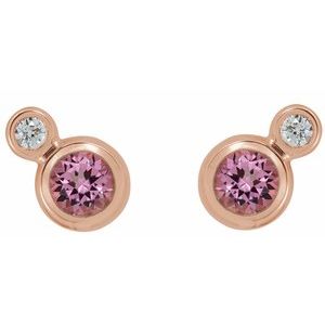 14K Rose Gold 4 mm Natural Pink Tourmaline & .06 CTW Natural Diamond Earrings
