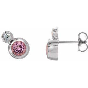 14K White Gold 3 mm Natural Pink Tourmaline & .03 CTW Natural Diamond Earrings