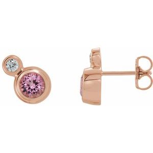 14K Rose Gold 4 mm Natural Pink Tourmaline & .06 CTW Natural Diamond Earrings