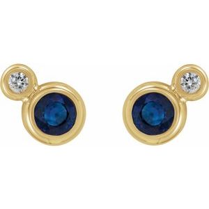14K Yellow Gold 5 mm Lab-Grown Blue Sapphire & 1/8 CTW Natural Diamond Earrings – image 2
