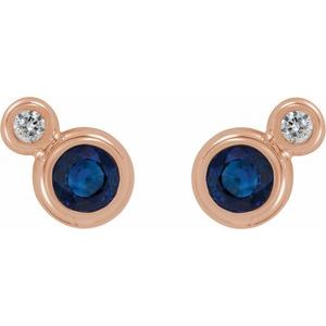 14K Rose Gold 5 mm Lab-Grown Blue Sapphire & 1/8 CTW Natural Diamond Earrings – image 2