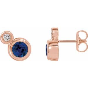 14K Rose Gold 5 mm Lab-Grown Blue Sapphire & 1/8 CTW Natural Diamond Earrings