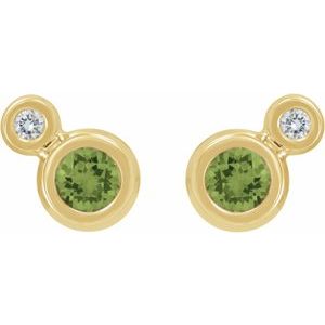 14K Yellow Gold 3 mm Natural Peridot & .03 CTW Natural Diamond Earrings – image 2