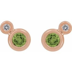14K Rose Gold 3 mm Natural Peridot & .03 CTW Natural Diamond Earrings – image 2