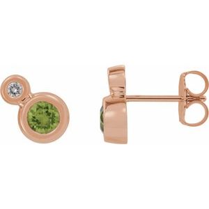 14K Rose Gold 4 mm Natural Peridot & .06 CTW Natural Diamond Earrings