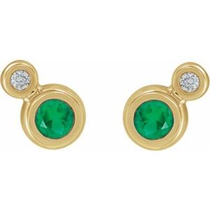 14K Yellow Gold 5 mm Natural Emerald & 1/8 CTW Natural Diamond Earrings – image 2