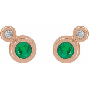 14K Rose Gold 5 mm Natural Emerald & 1/8 CTW Natural Diamond Earrings – image 2