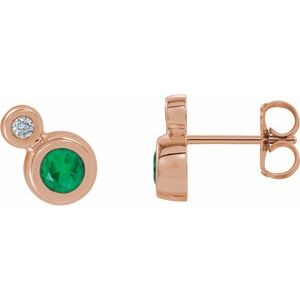 14K Rose Gold 5 mm Natural Emerald & 1/8 CTW Natural Diamond Earrings