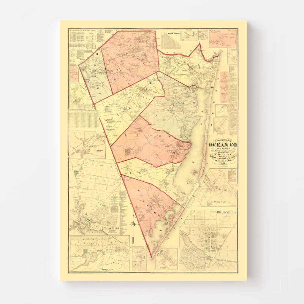 Vintage Map of Ocean County, New Jersey 1872