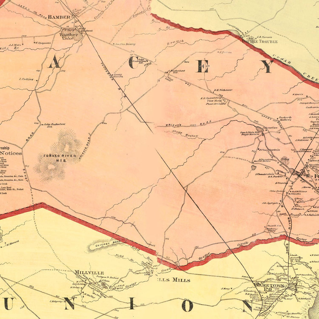 Vintage Map of Ocean County, New Jersey 1872