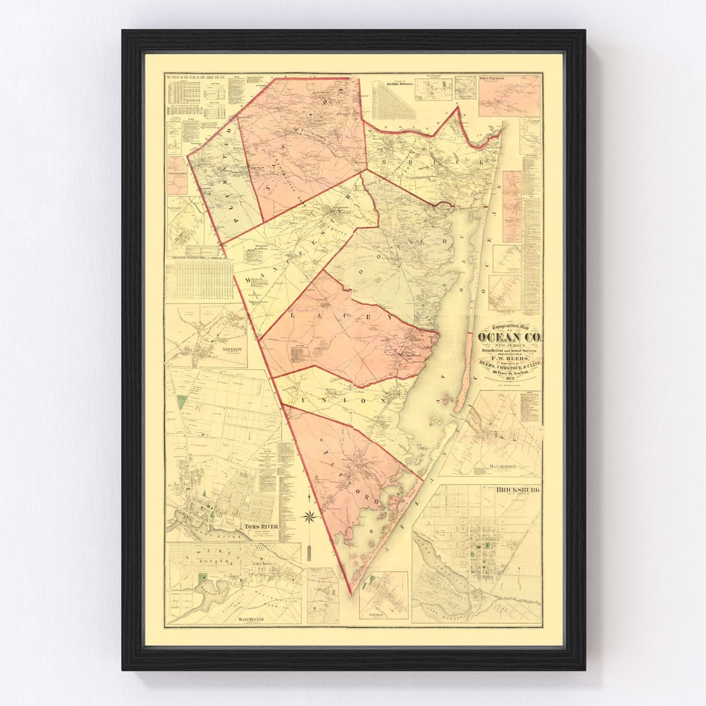 Vintage Map of Ocean County, New Jersey 1872