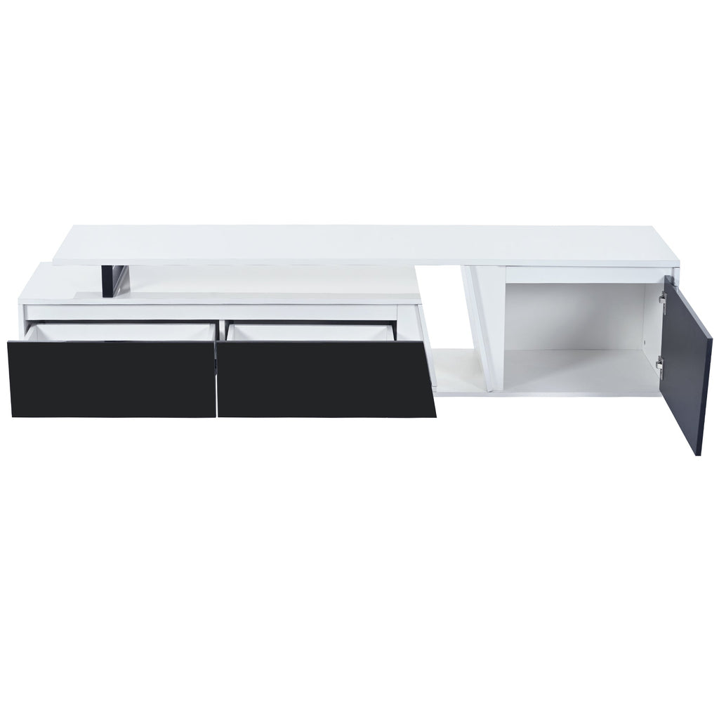 U-Can Modern, Minimalist Rectangle Extendable TV Stand, TV Cabinet with 2 Drawers and 1 Cabinet for Living Room, Up to 100''