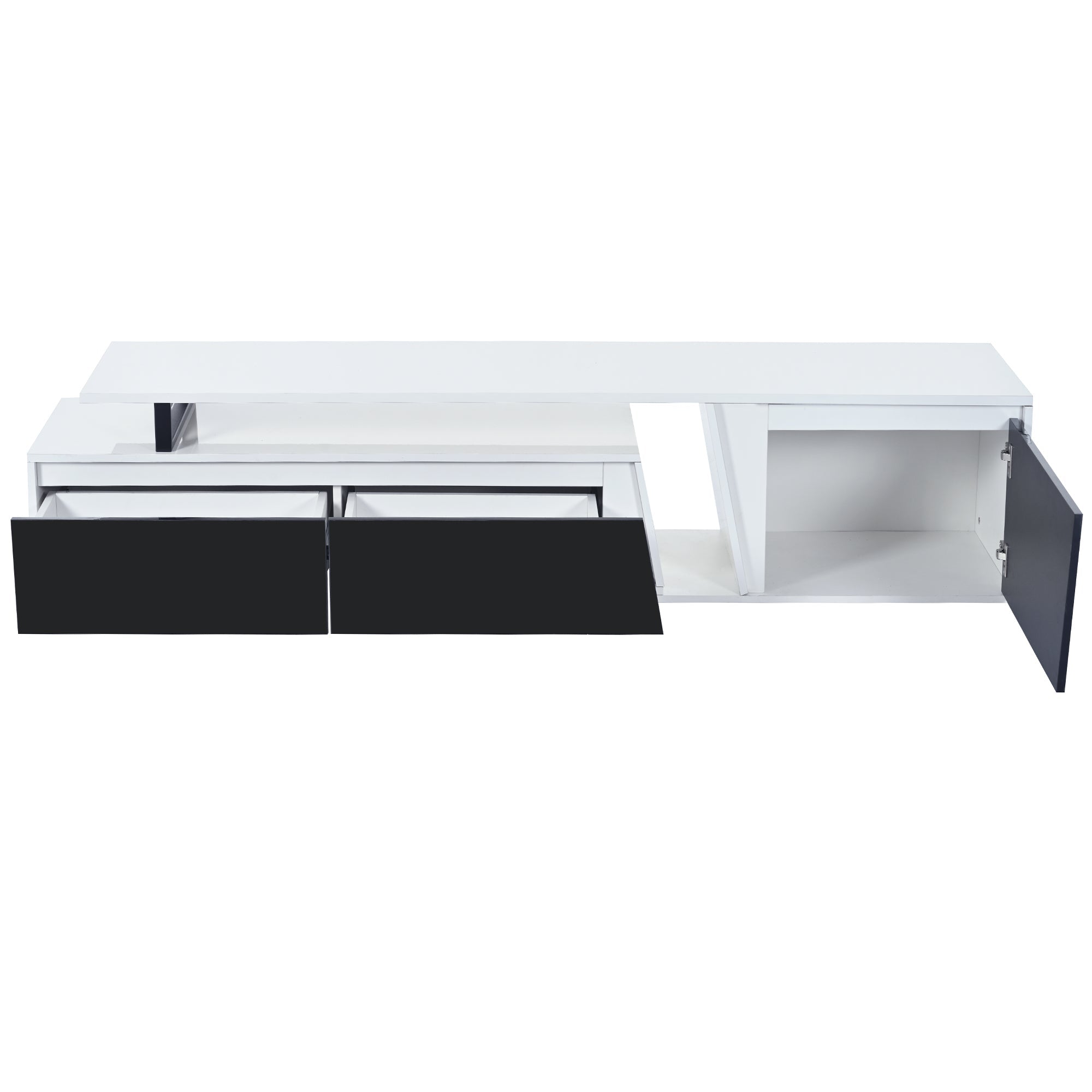 U-Can Modern, Minimalist Rectangle Extendable TV Stand, TV Cabinet with 2 Drawers and 1 Cabinet for Living Room, Up to 100''