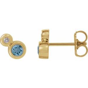 14K Yellow Gold 5 mm Natural Aquamarine & 1/8 CTW Natural Diamond Earrings