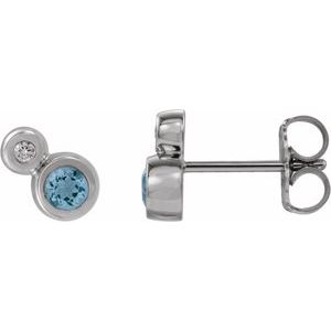 Sterling Silver 3 mm Natural Aquamarine & .03 CTW Natural Diamond Earrings