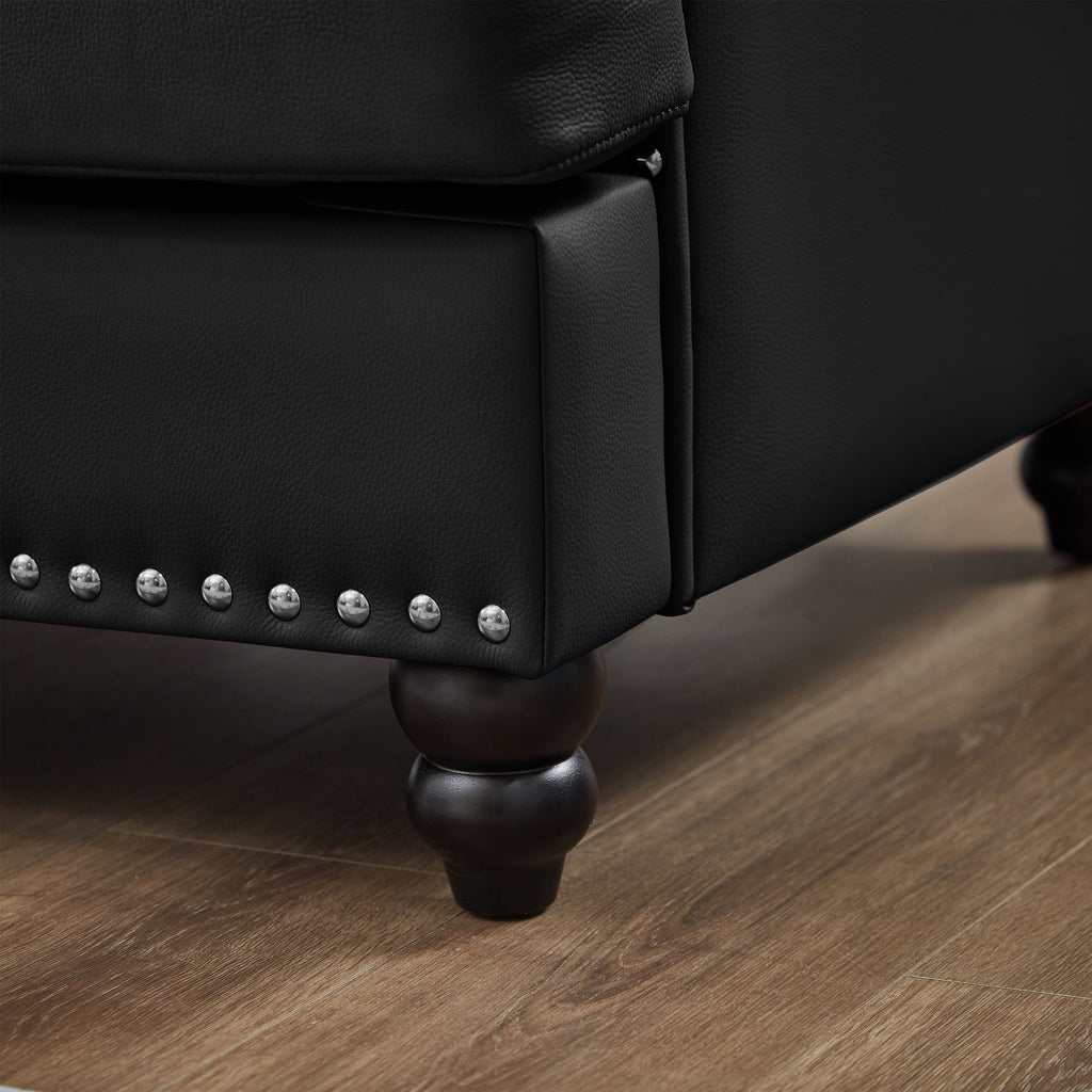 Modern Classic Design with Nails Living Room 2+3 seater Loveseat & Sofa Leather Couch,Upholstered Imitation Cowhide Leather Black