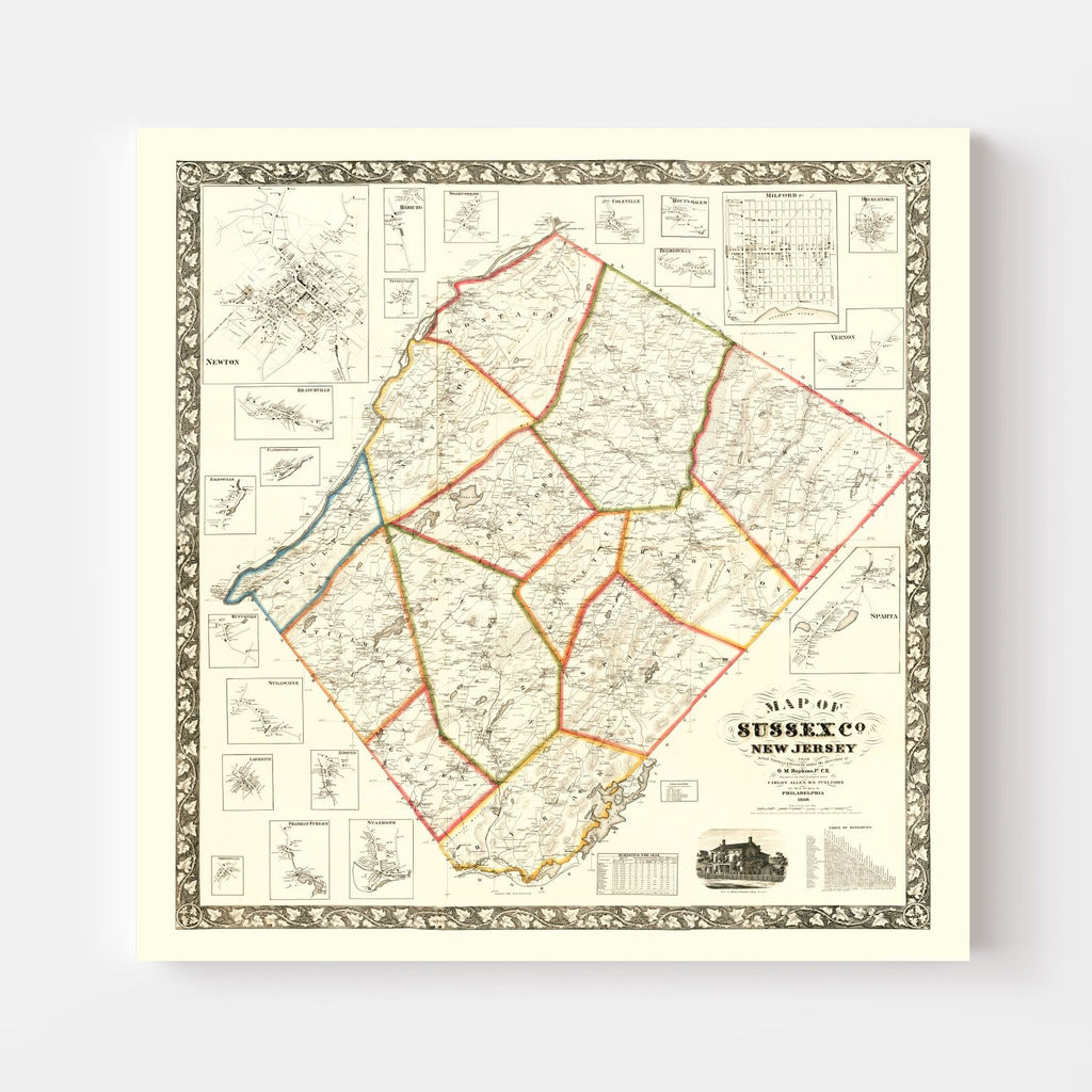 Vintage Map of Sussex County, New Jersey 1860