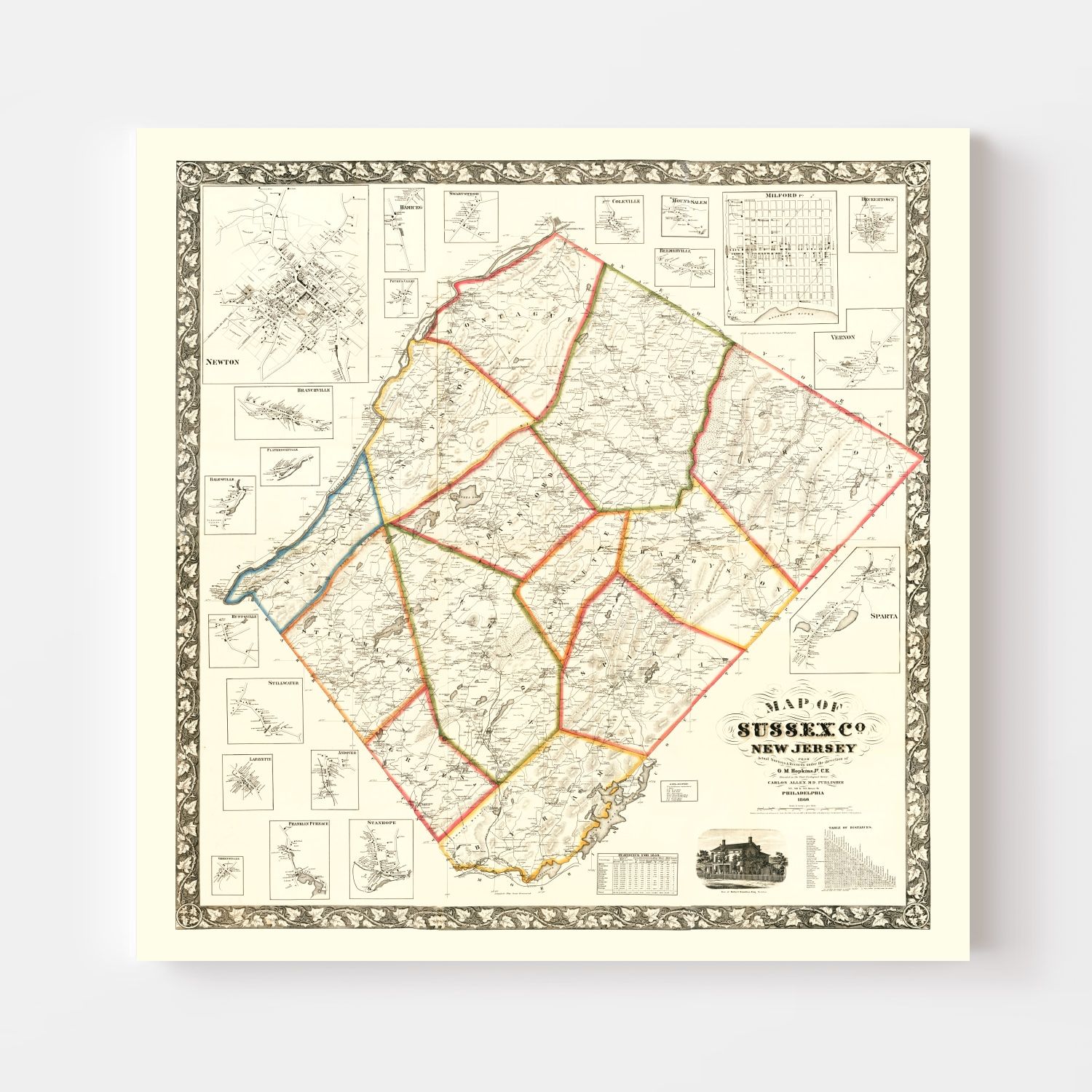 Vintage Map of Sussex County, New Jersey 1860