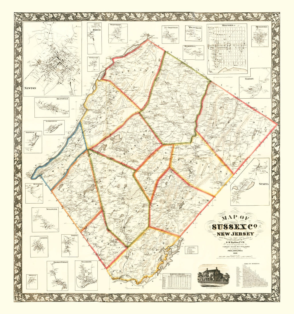 Vintage Map of Sussex County, New Jersey 1860