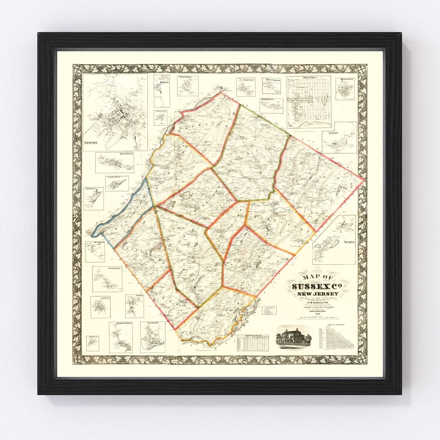 Vintage Map of Sussex County, New Jersey 1860