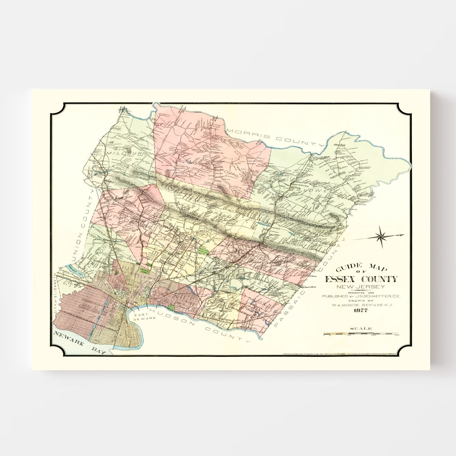 Vintage Map of Essex County, New Jersey 1877