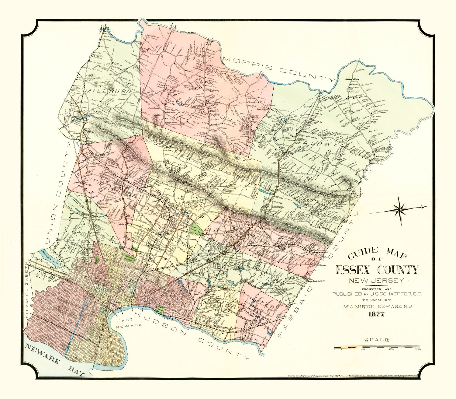 Vintage Map of Essex County, New Jersey 1877