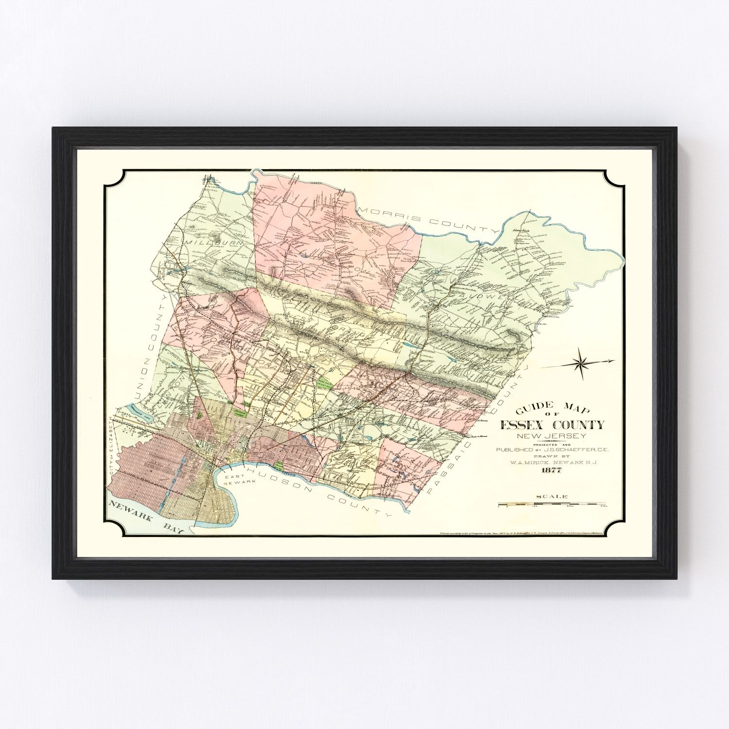 Vintage Map of Essex County, New Jersey 1877
