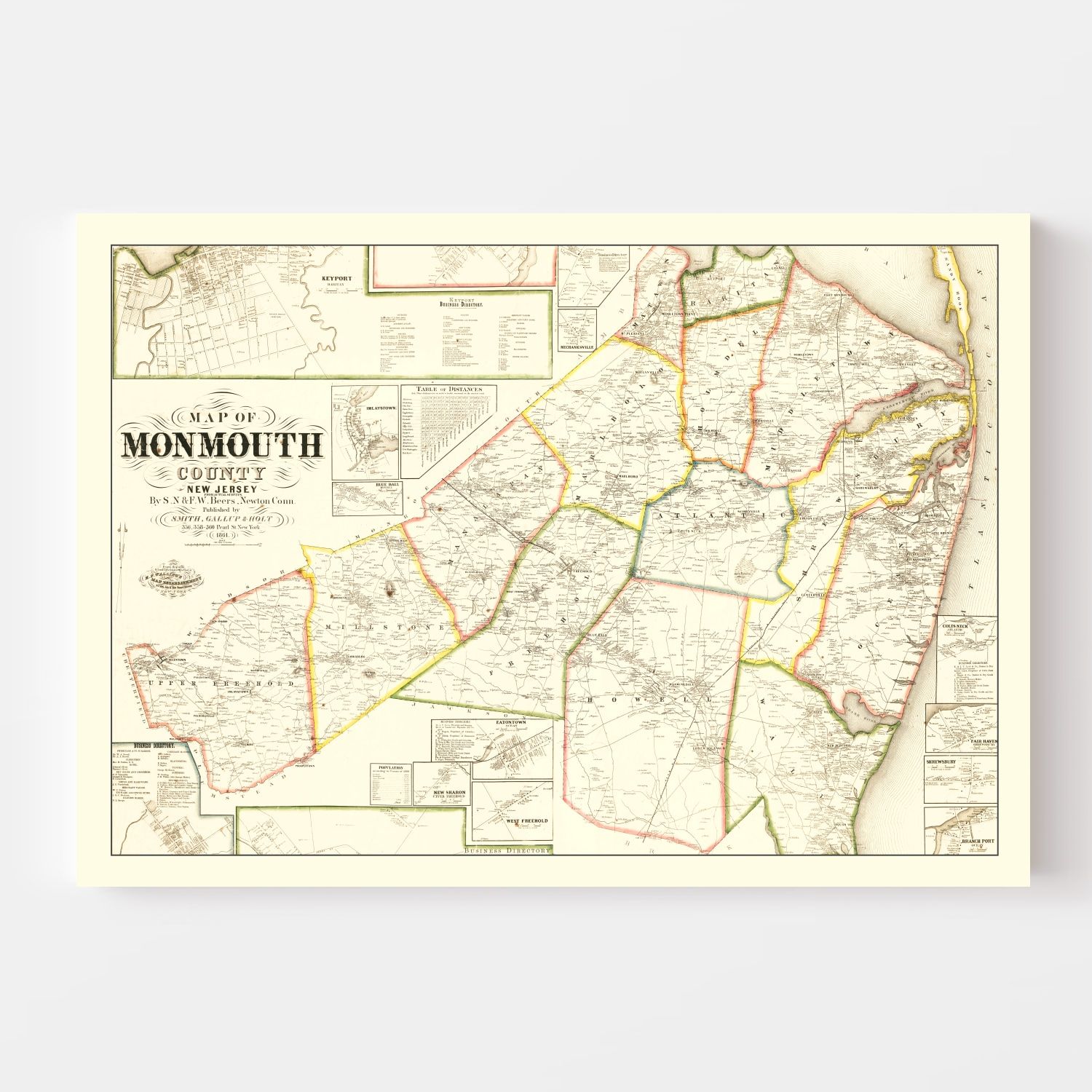 Vintage Map of Monmouth County, New Jersey 1861