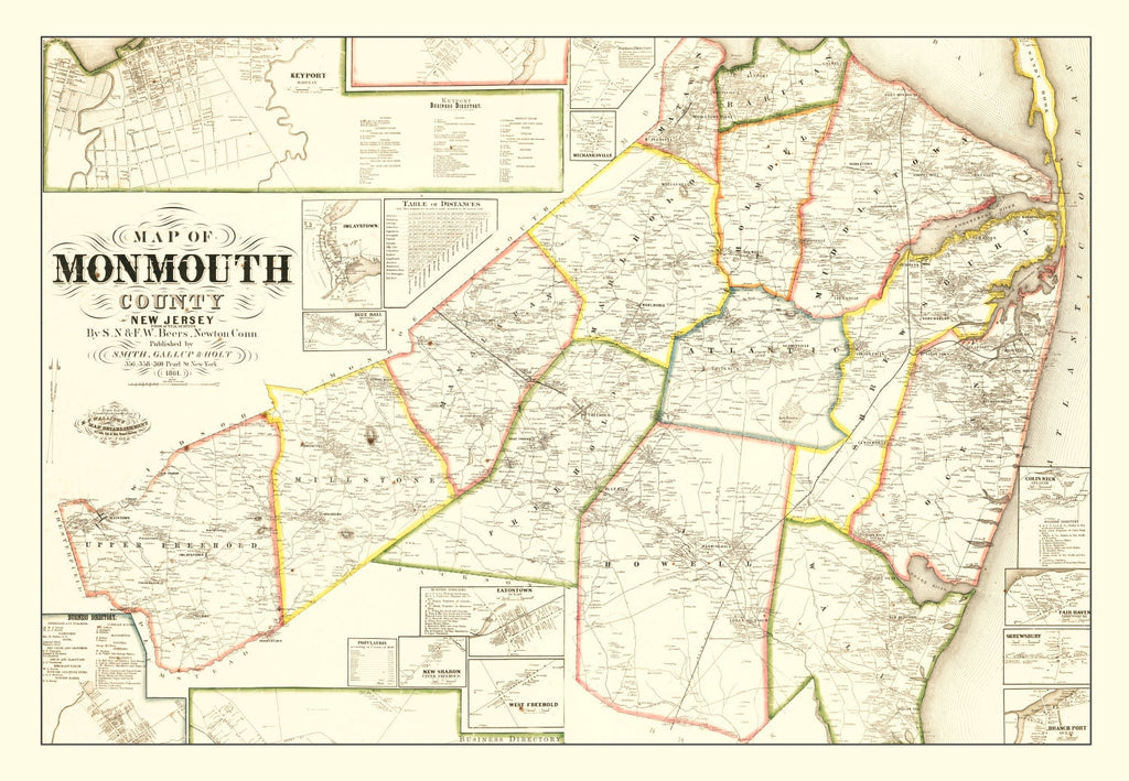 Vintage Map of Monmouth County, New Jersey 1861