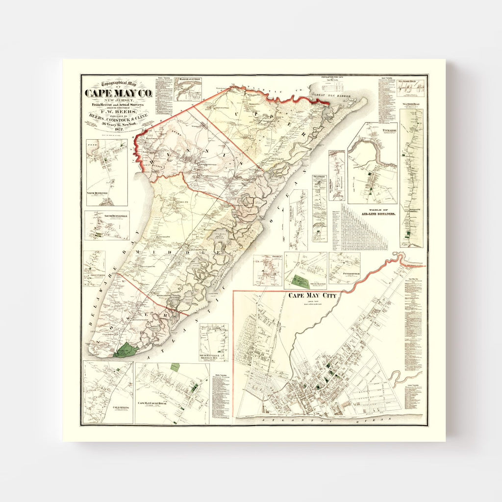 Vintage Map of Cape May County, New Jersey 1872