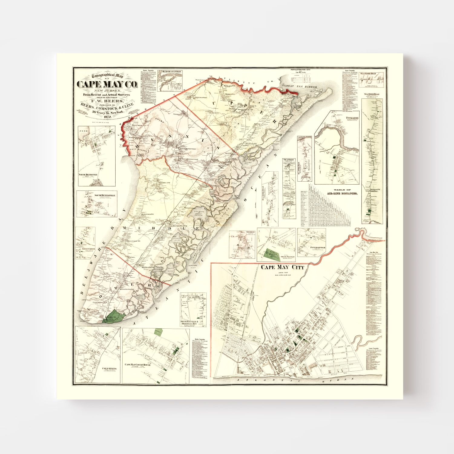 Vintage Map of Cape May County, New Jersey 1872