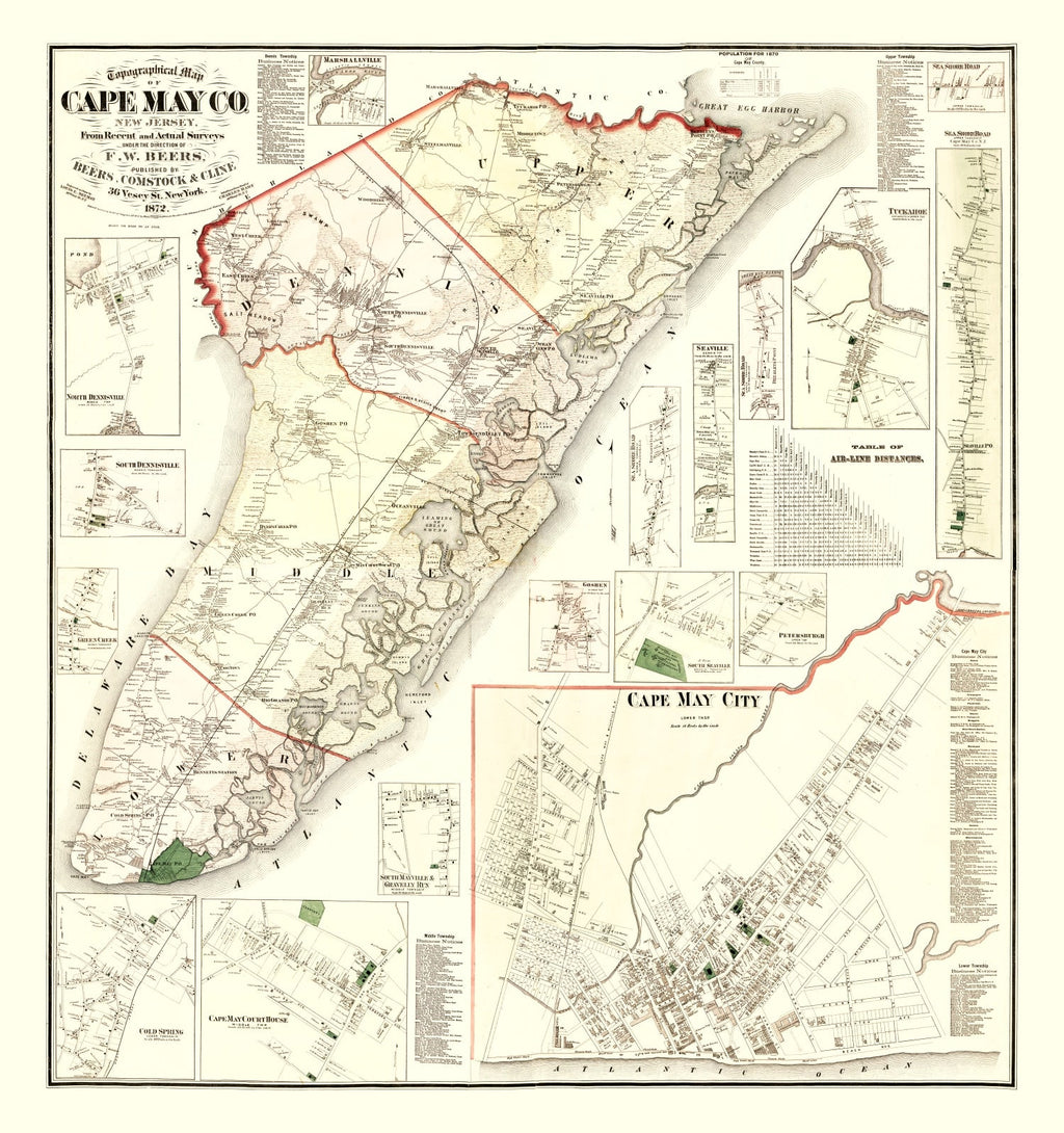Vintage Map of Cape May County, New Jersey 1872