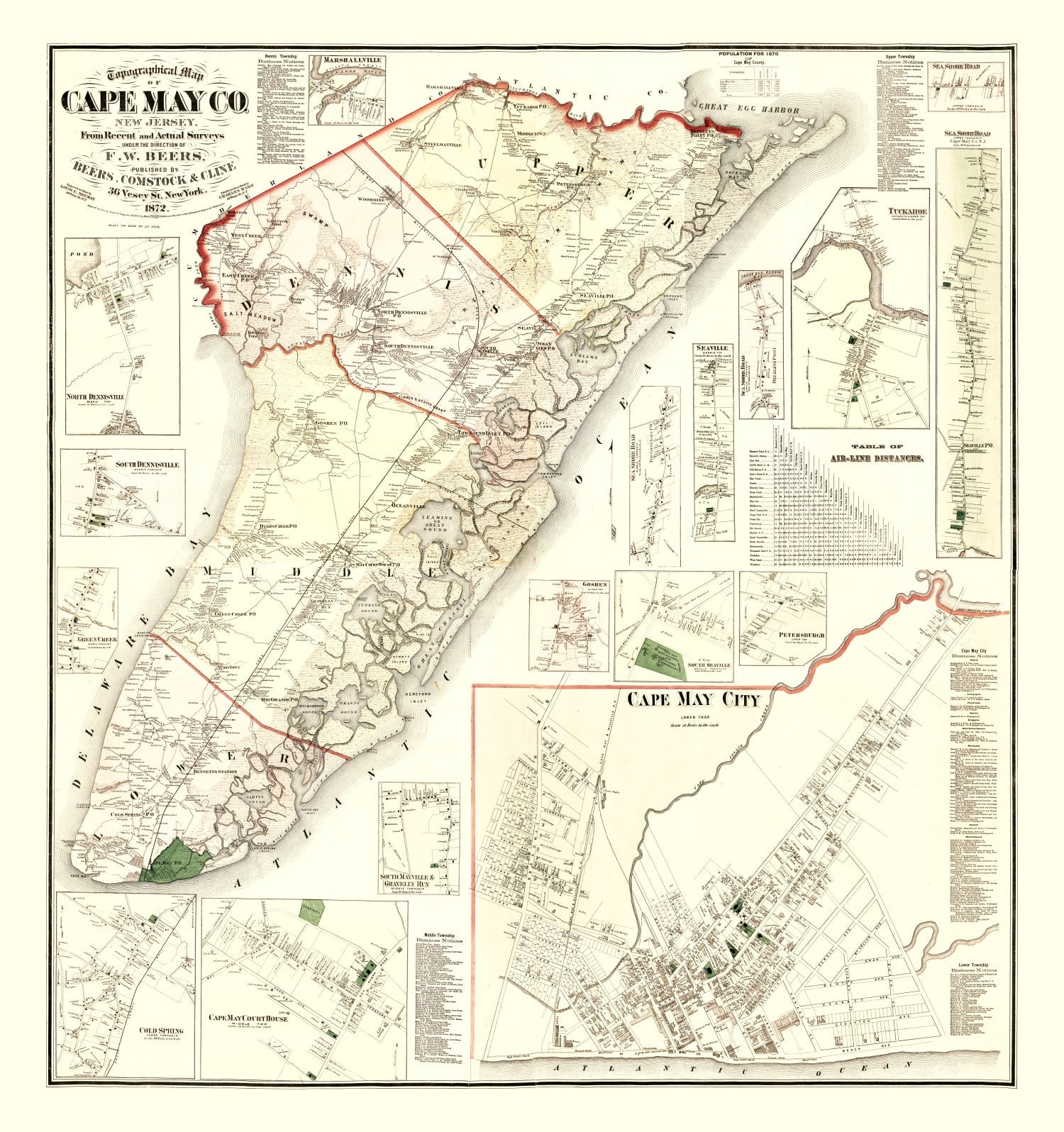 Vintage Map of Cape May County, New Jersey 1872