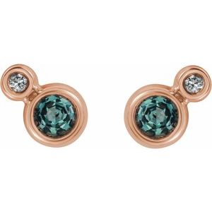 14K Rose Gold 3 mm Lab-Grown Alexandrite & .03 CTW Natural Diamond Earrings – image 2