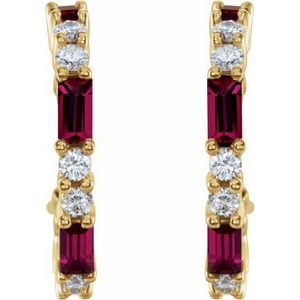 14K Yellow Gold Lab-Grown Ruby & 1/2 CTW Natural Diamond 17.2 mm Hoop Earrings – image 2